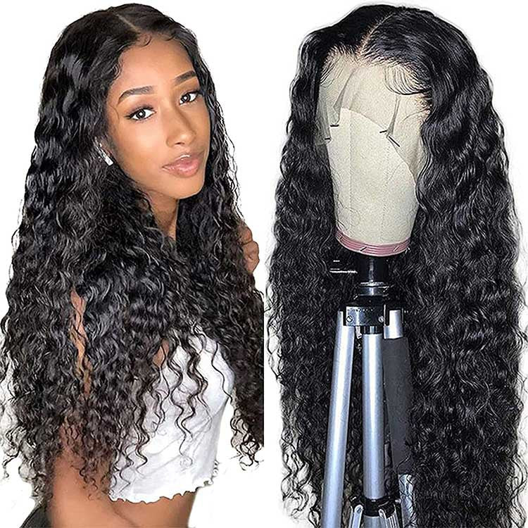 Perruque cheveux humains bouclés – lace front T-type, cheveux birmans, longueurs 8 à 22 pouces
