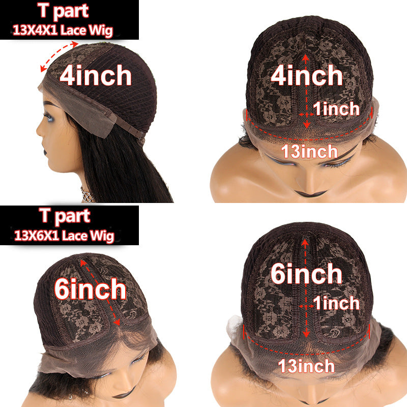 Perruque cheveux humains bouclés – lace front T-type, cheveux birmans, longueurs 8 à 22 pouces