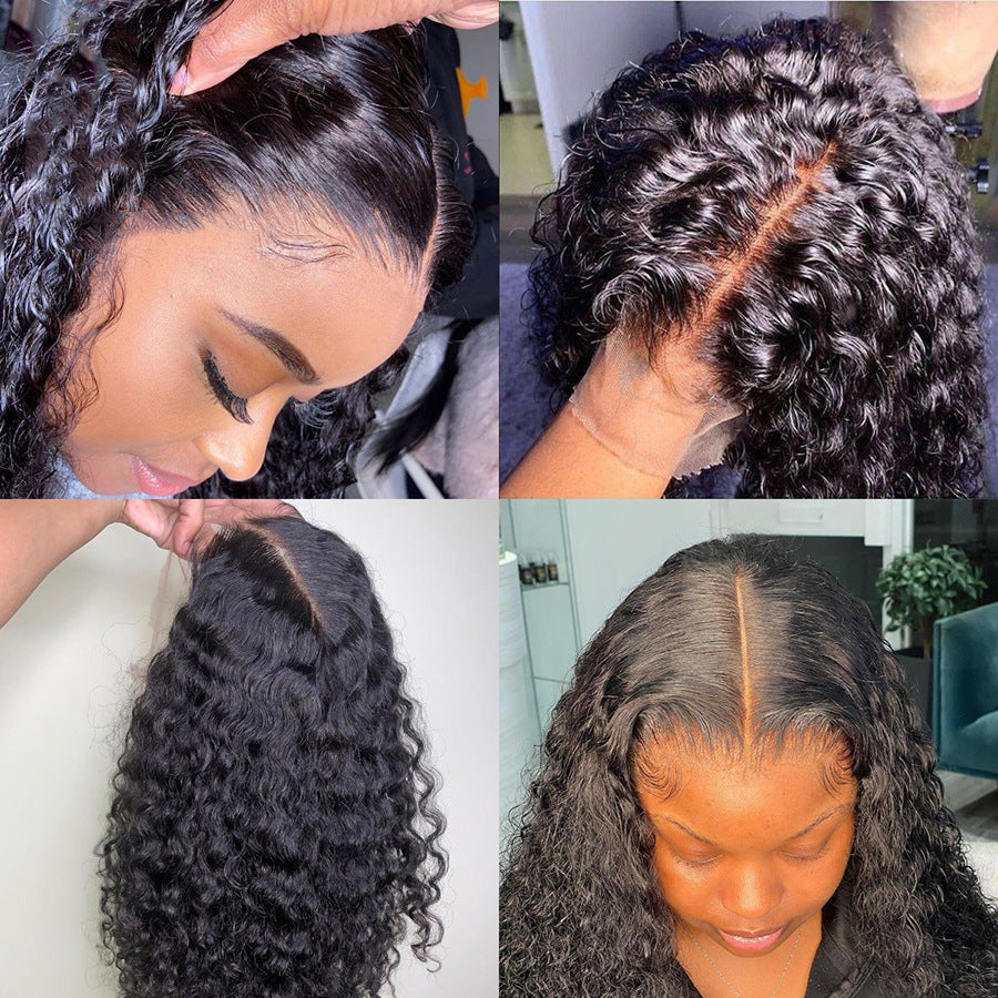 Perruque cheveux humains bouclés – lace front T-type, cheveux birmans, longueurs 8 à 22 pouces