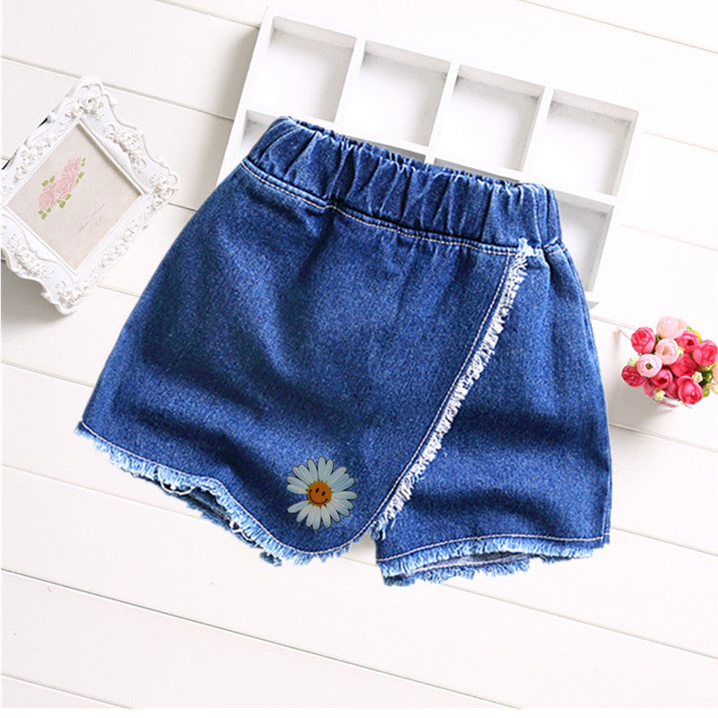 Short en denim délavé sable fille