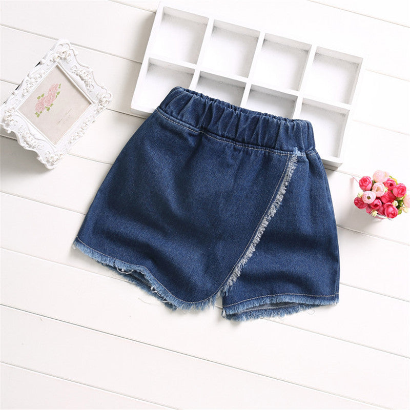 Short en denim délavé sable fille