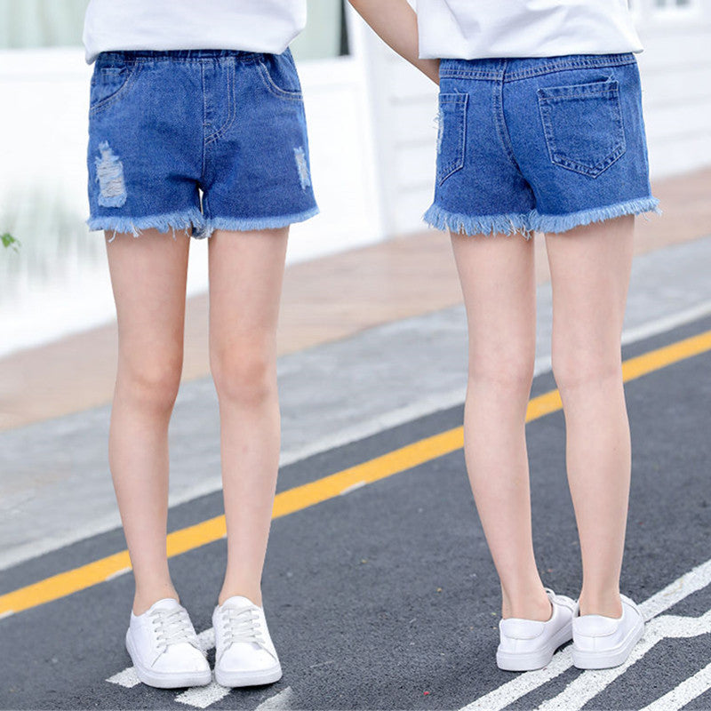 Short en denim délavé sable fille