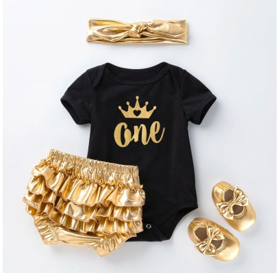 Combinaison bébé fille manches longues en coton – style princesse, motif cartoon