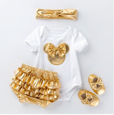 Combinaison bébé fille manches longues en coton – style princesse, motif cartoon