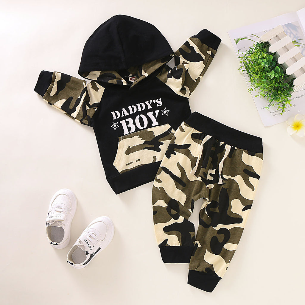 Ensemble 2 pièces sweat camouflage lettres manches longues unisexe