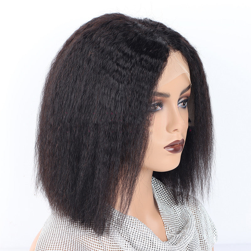 Perruque front lace kinky straight 100% cheveux naturels volume