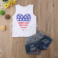 Ensemble fille sans manches franges + short déchiré coton 100%