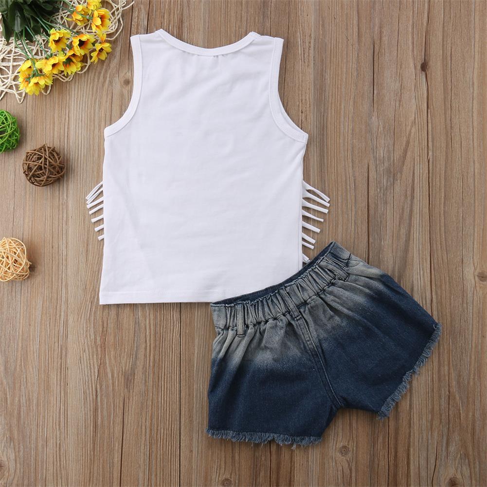 Ensemble fille sans manches franges + short déchiré coton 100%