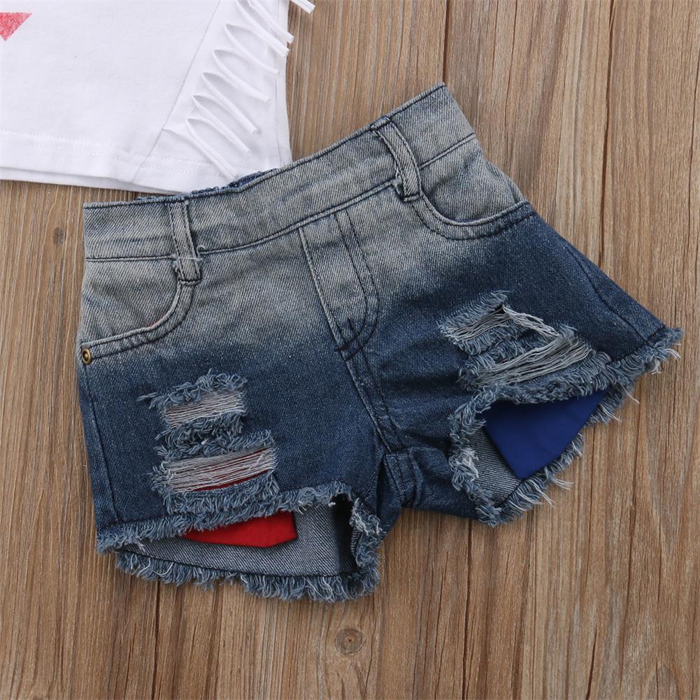 Ensemble fille sans manches franges + short déchiré coton 100%