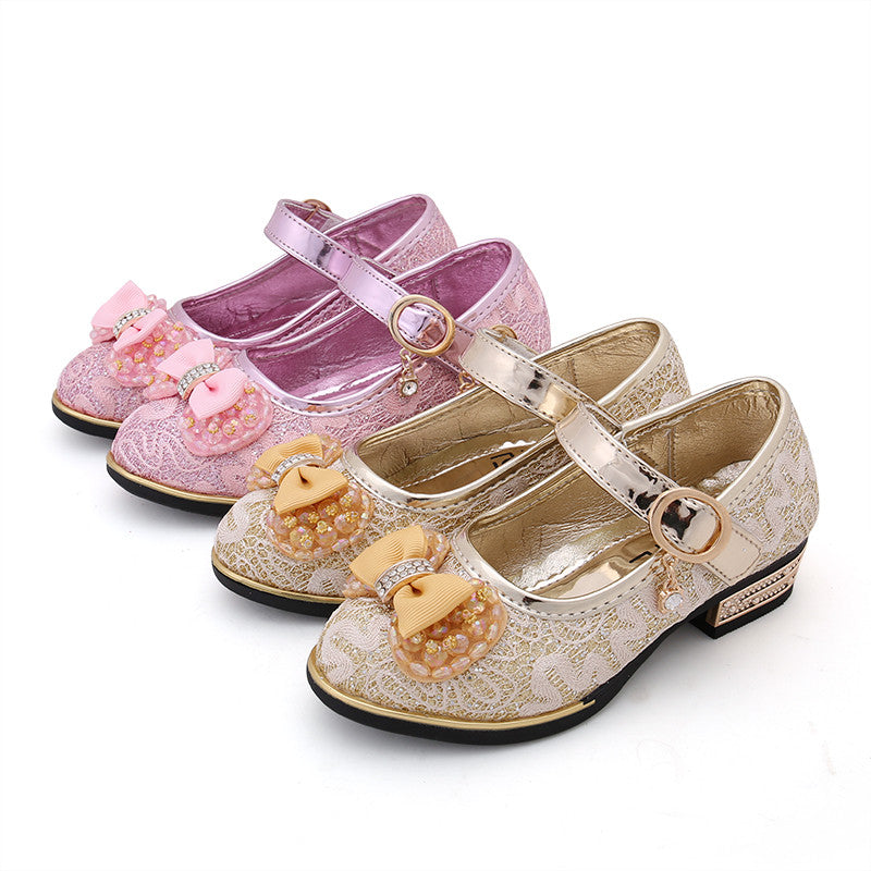Chaussures fille style princesse en cuir PU – Velcro, pois chic, semelle caoutchouc