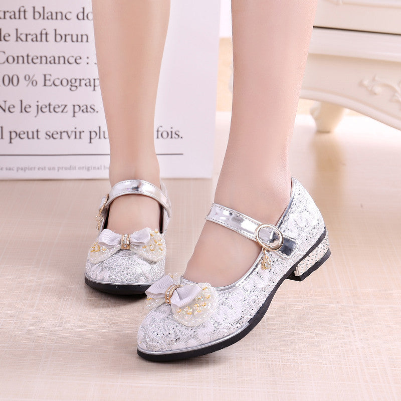 Chaussures fille style princesse en cuir PU – Velcro, pois chic, semelle caoutchouc