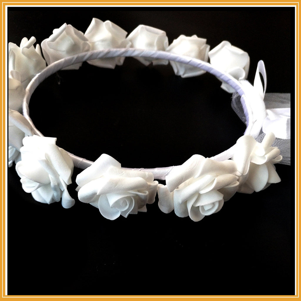 Voile de couronne de mariée blanc et rose blanche pour enterrement de vie de garçon