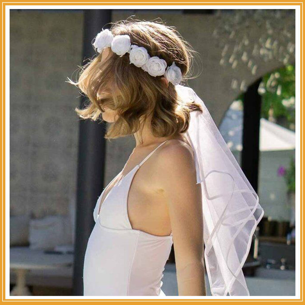 Voile de couronne de mariée blanc et rose blanche pour enterrement de vie de garçon