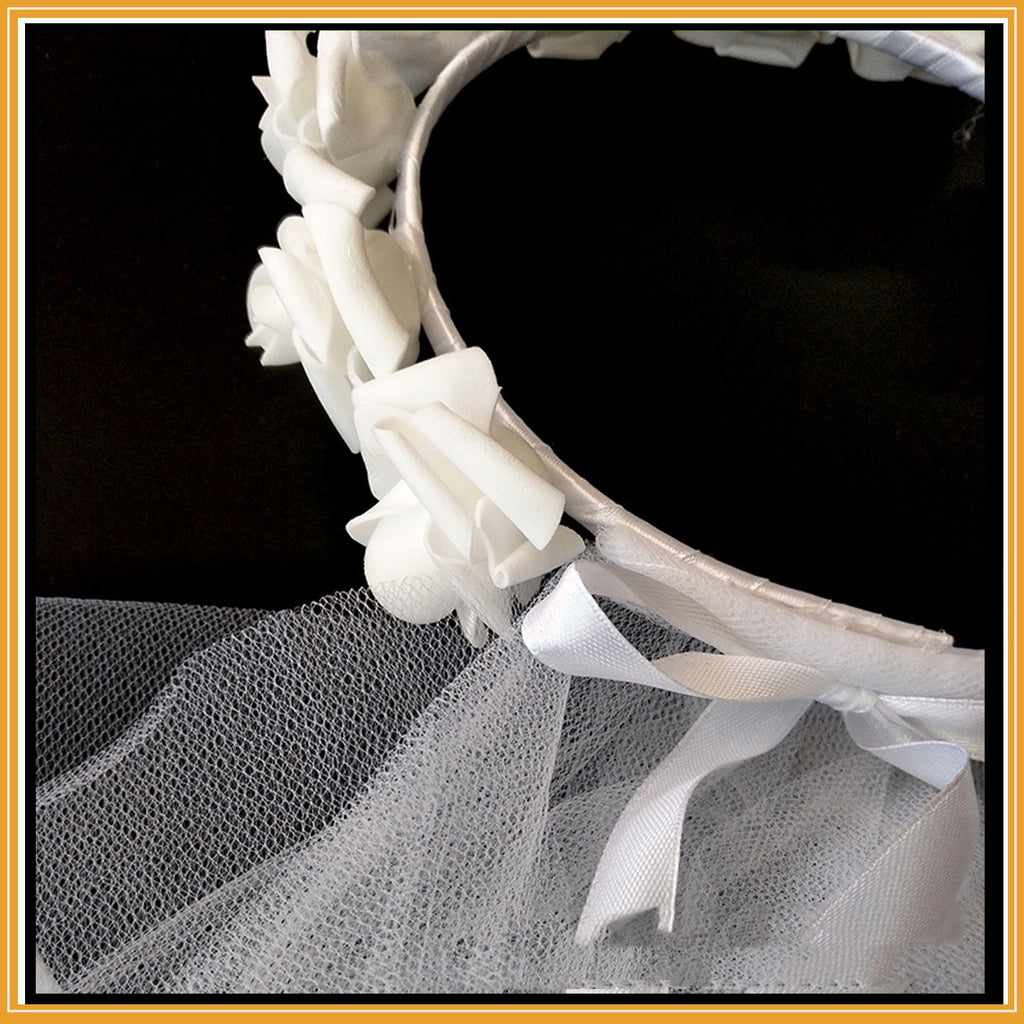 Voile de couronne de mariée blanc et rose blanche pour enterrement de vie de garçon