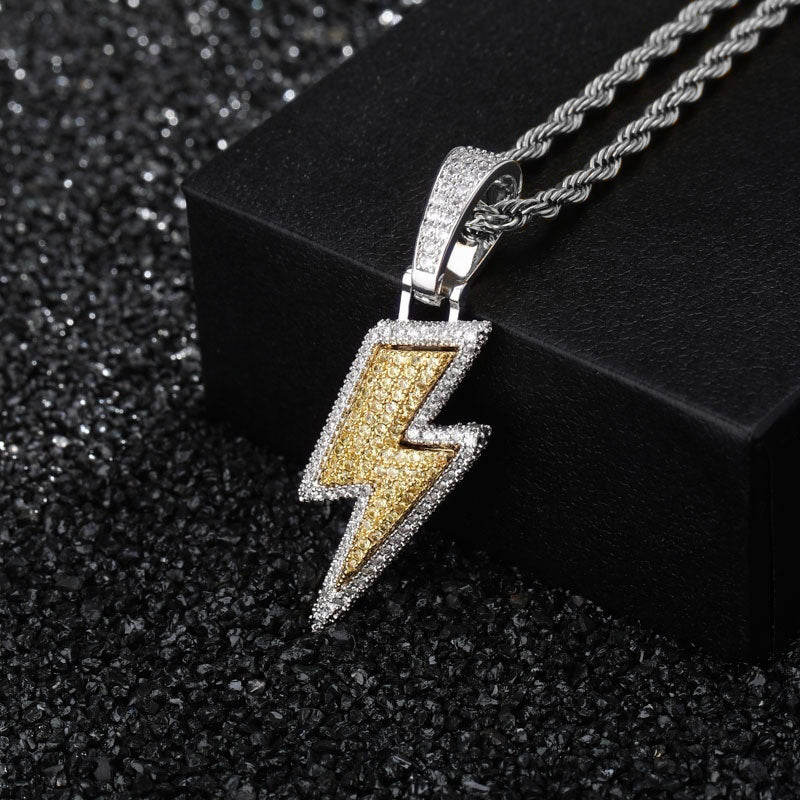 Pendentif éclair Hip Hop zircons VVS – collier iced out lightning bijou streetwear