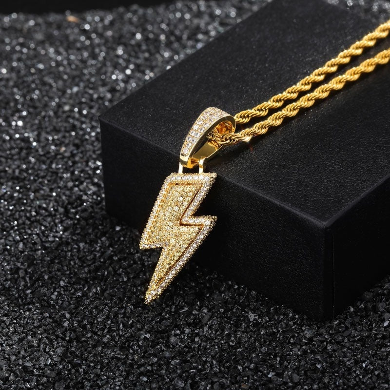Pingente raio Hip Hop zircônias VVS – colar iced out lightning joia streetwear