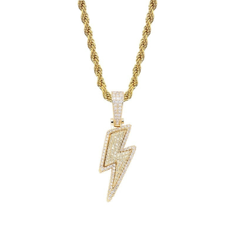 Pingente raio Hip Hop zircônias VVS – colar iced out lightning joia streetwear