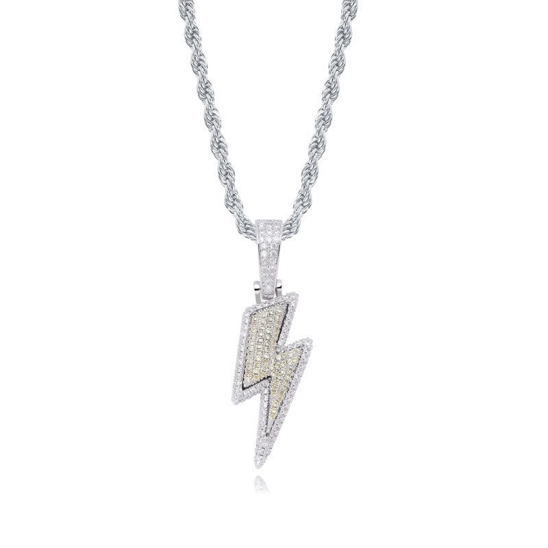 Pendentif éclair Hip Hop zircons VVS – collier iced out lightning bijou streetwear