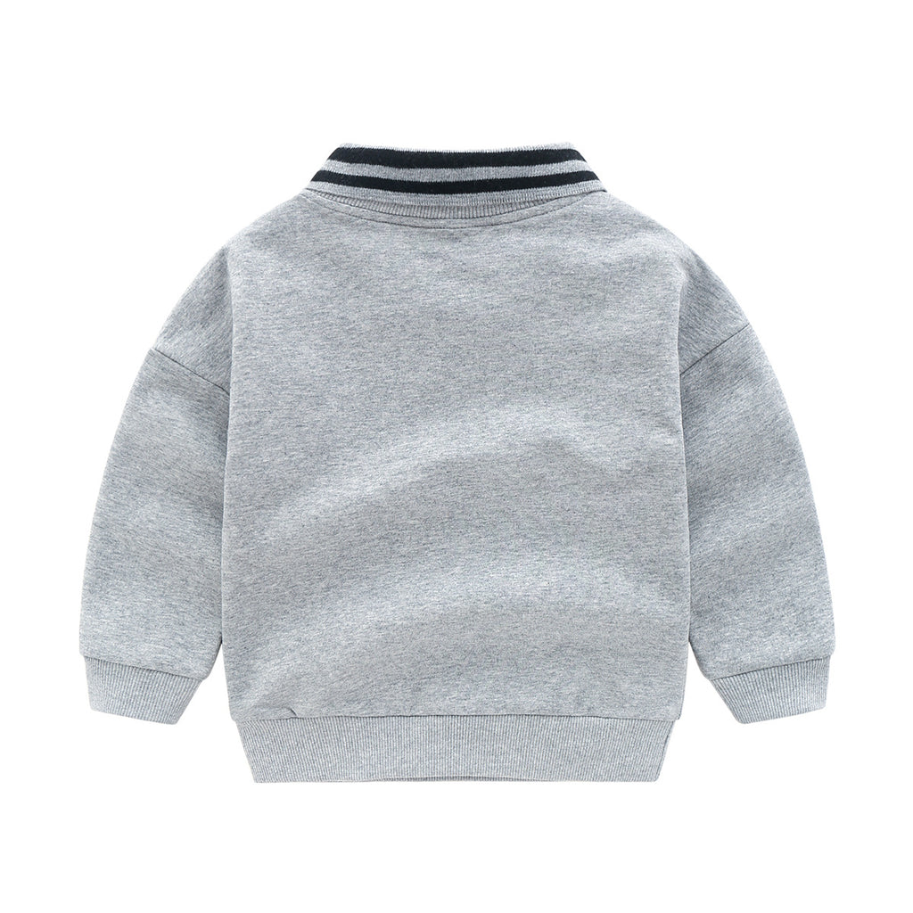 Pull rayé animaux cartoon manches longues – gris/abricot