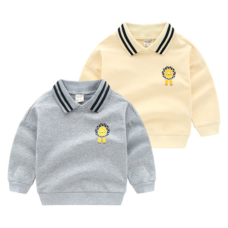Pull rayé animaux cartoon manches longues – gris/abricot