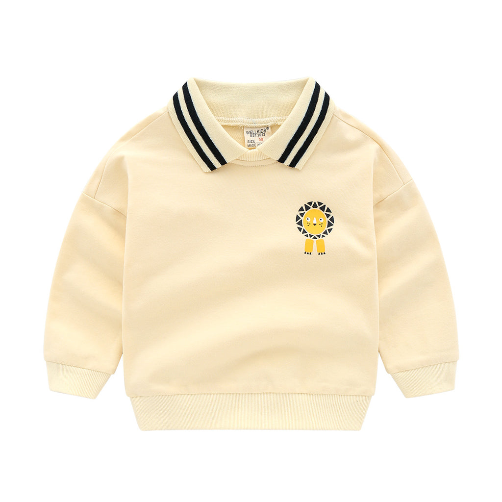 Pull rayé animaux cartoon manches longues – gris/abricot