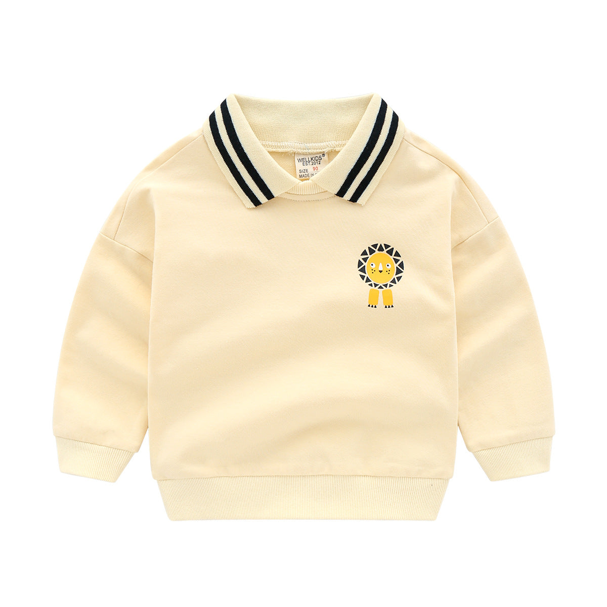 Pull rayé animaux cartoon manches longues – gris/abricot