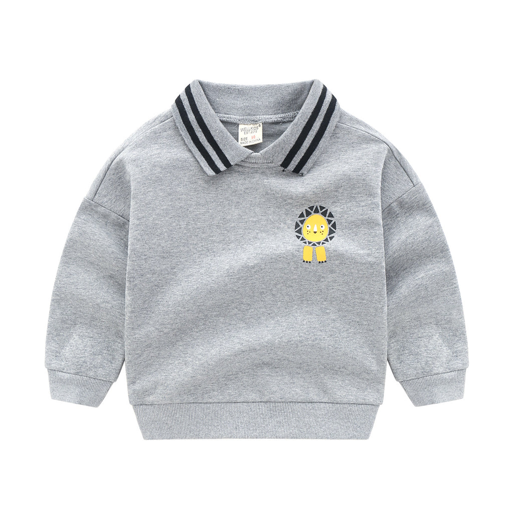 Pull rayé animaux cartoon manches longues – gris/abricot