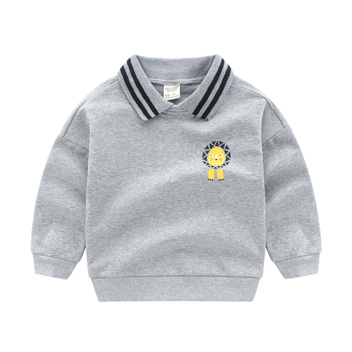 Pull rayé animaux cartoon manches longues – gris/abricot