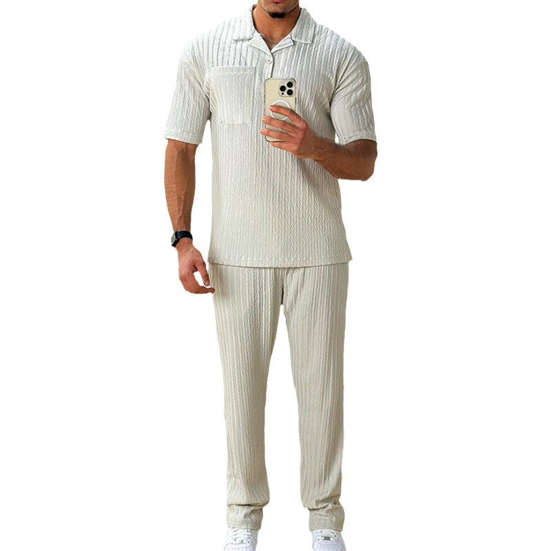 Ensemble polo homme casual été – chemise manches courtes + pantalon