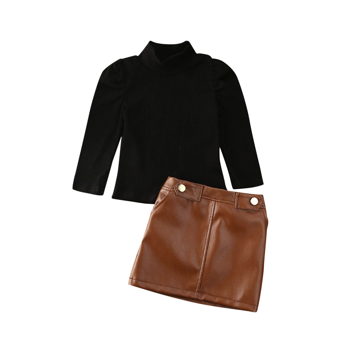 Ensemble fille chemise boutonnée et jupe cuir