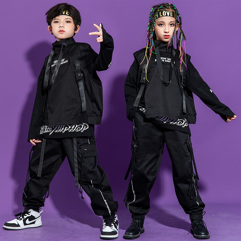 Ensemble enfant hip-hop noir 3 pièces – coton, style street tendance