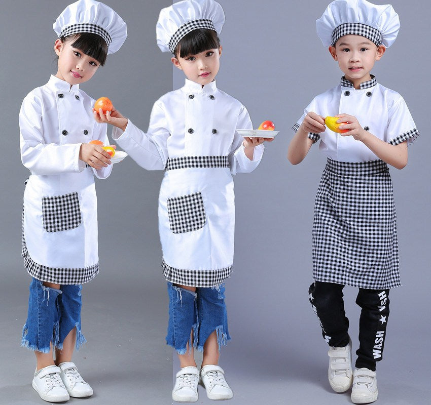 Costume chef COS enfants fourrure lapin – carreaux complet haut/tablier/chapeau