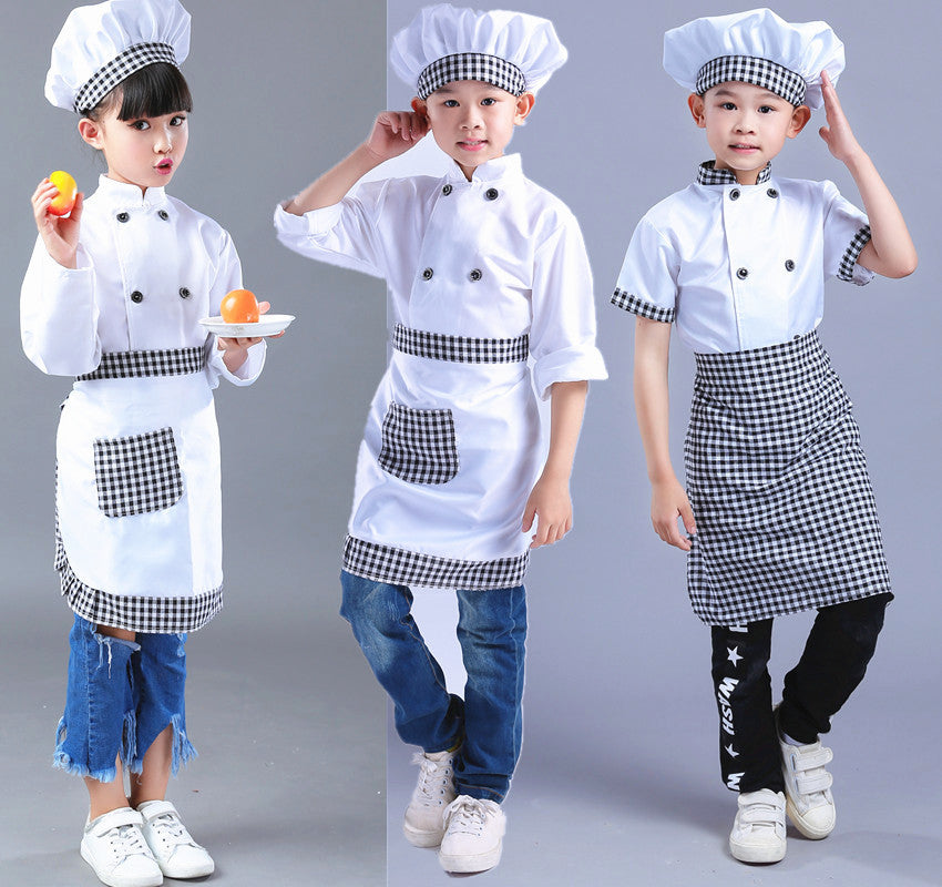 Costume chef COS enfants fourrure lapin – carreaux complet haut/tablier/chapeau