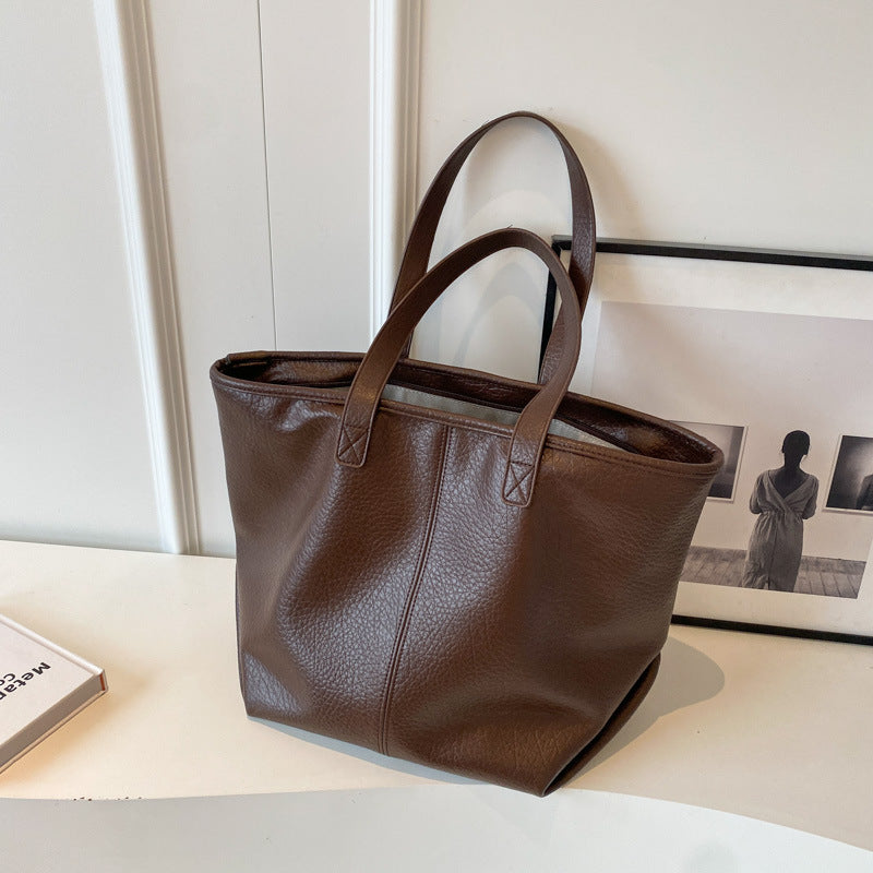 Sac fourre-tout rétro femme chic – tote bag PU souple, style commuting