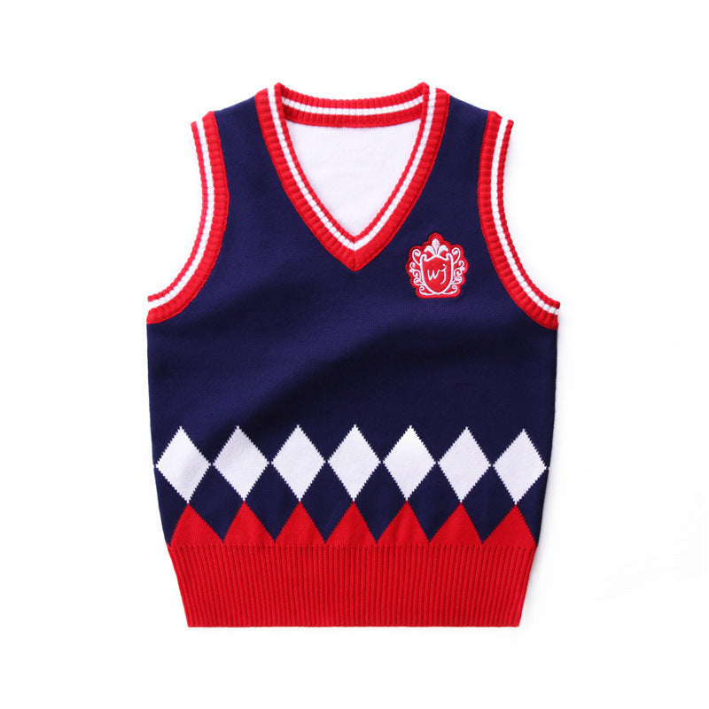 Gilet uniforme scolaire coton 100% losanges carreaux