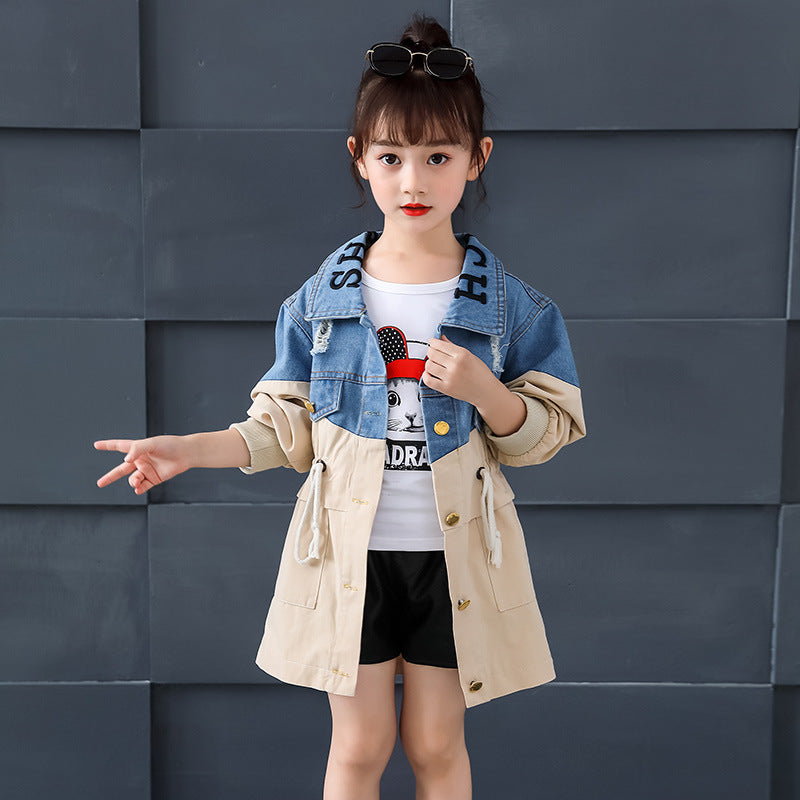 Trench-coat en jean pour enfant, style simple et tendance