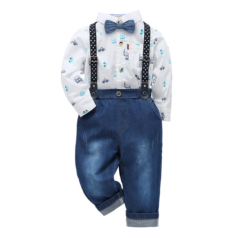 Costume garçon 3 pièces style britannique avec bretelles – chemise, pantalon et gilet