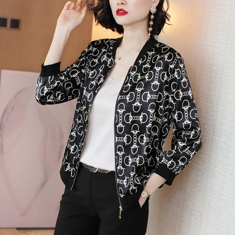 Veste baseball imprimé noir super épaisse – zip manche regular