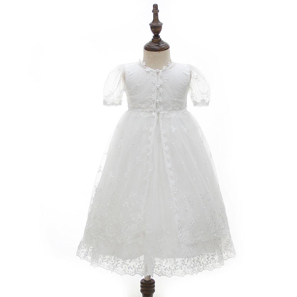 Robe baptême bébé fille longue satin blanc – 0-24 mois Carvose Chic