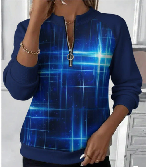 Women's long-sleeve pullover sweatshirt with festive trendy patterns.