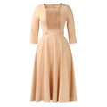 Robe plissée col carré unie chic, grande taille