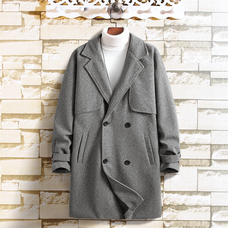 Manteau mi-long homme en laine croisée – coupe loose, élégant et polyvalent
