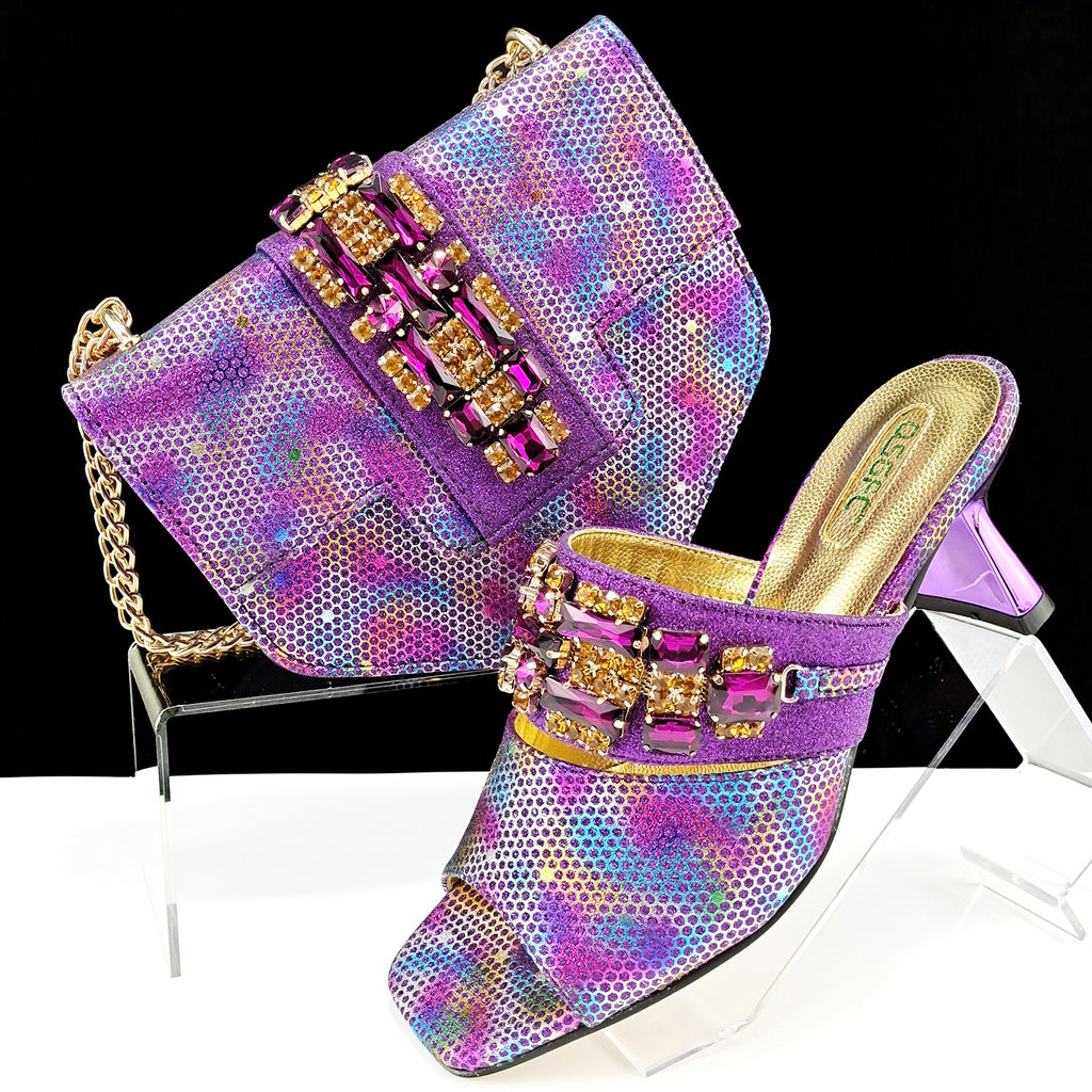 Ensemble chaussures-sac camouflage femme, mules talon haut