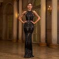 Robe de soirée noire à sequins – moulante, élégante, sans manches