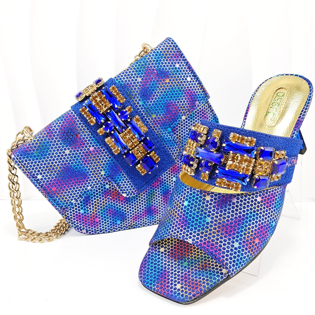 Ensemble chaussures-sac camouflage femme, mules talon haut