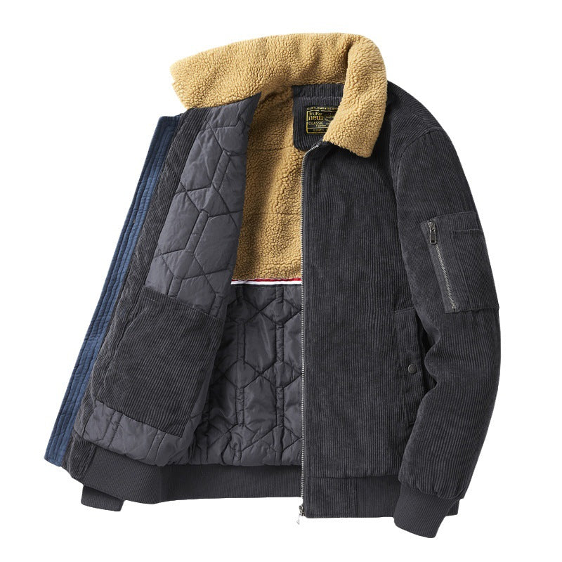 Oversized corduroy baadjie met kraag – kaki/blou/swart-grys