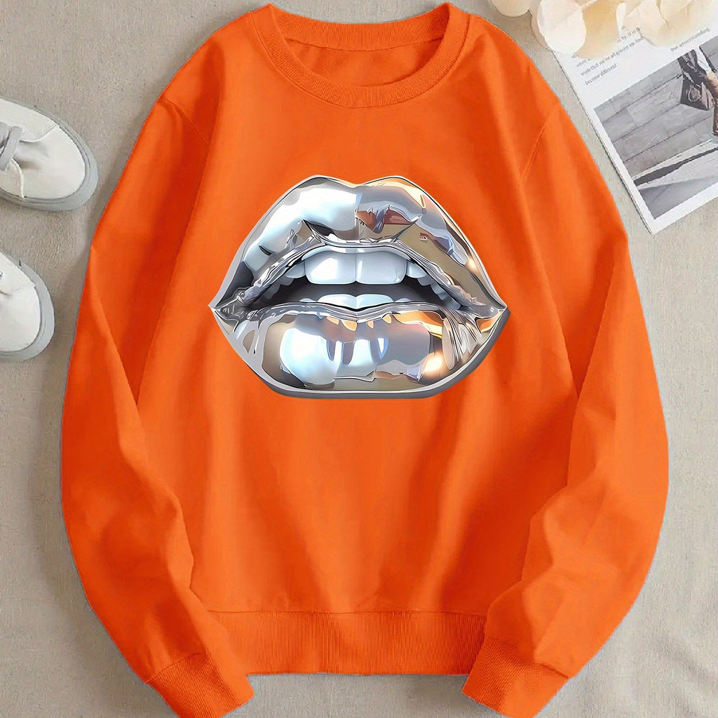 Sweat à manches longues femme motif lèvres silver cartoon.style fun et tendance.