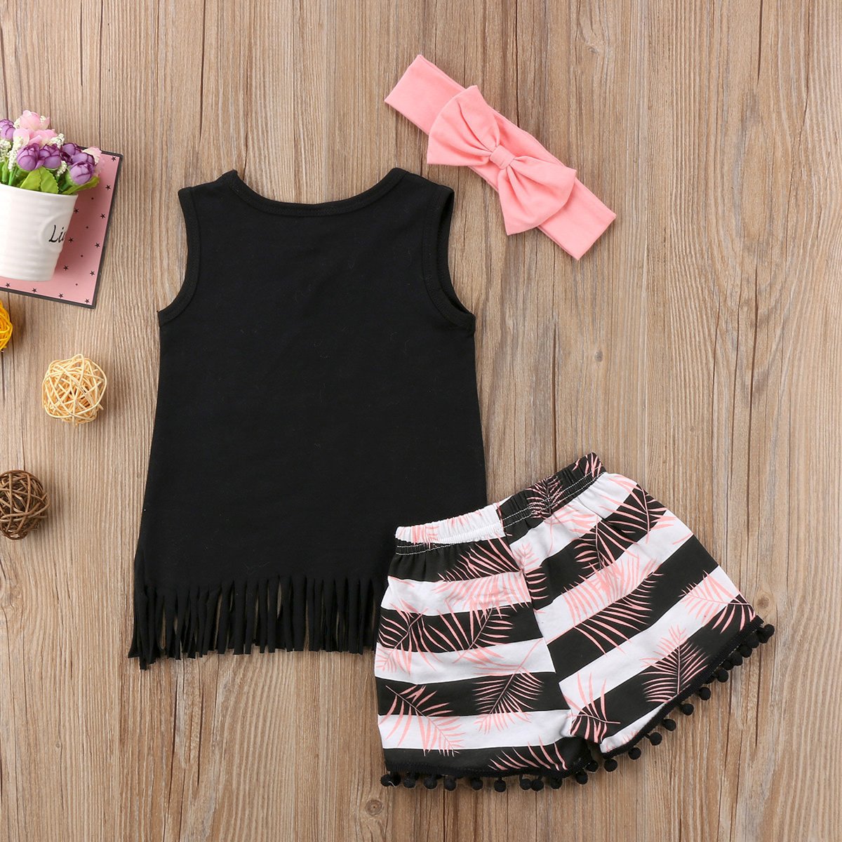 Ensemble fille 3 pièces rayé sans manches avec turban – coton