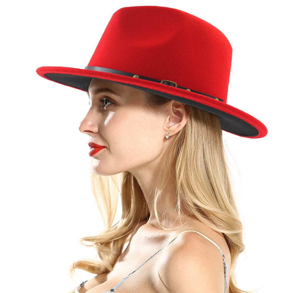 Chapeau fedora en laine automne-hiver – Fedora noir/rouge homme femme style église Panama