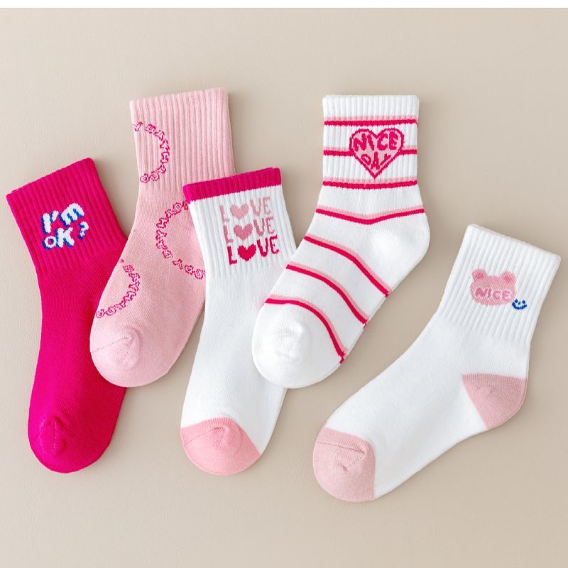 Chaussettes coton respirantes enfants dessin animé – printemps automne 5 paires